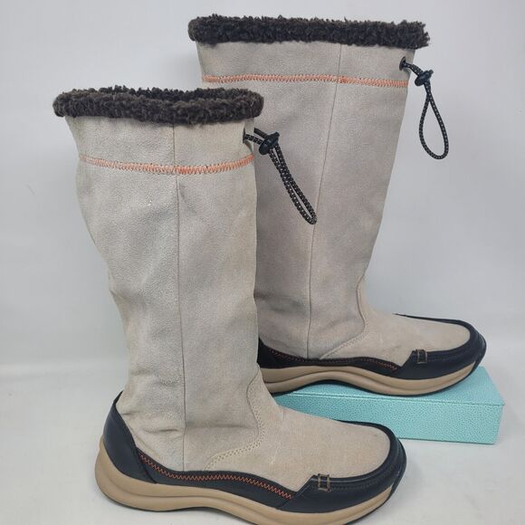 Lands End Calf High Suede Leather Sherpa Lined Womens Winter Boots Sz 7.5 99% - Picture 4 of 7